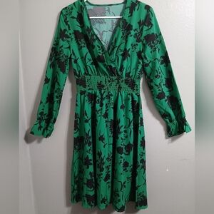 Green Floral Wrap Dress